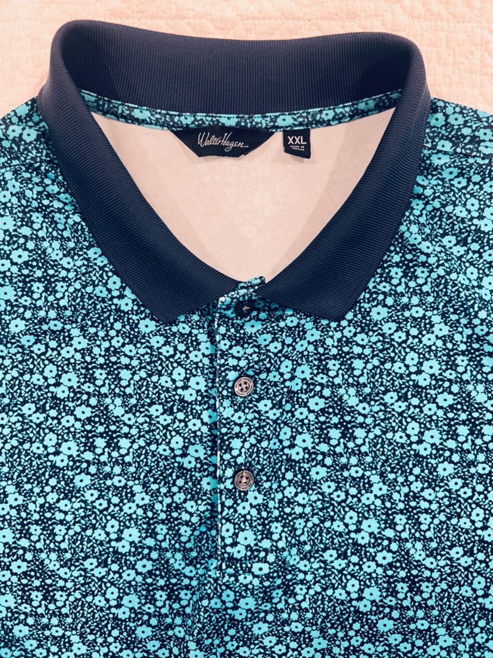 Walter Hagen Navy and Turquoise Floral Polo